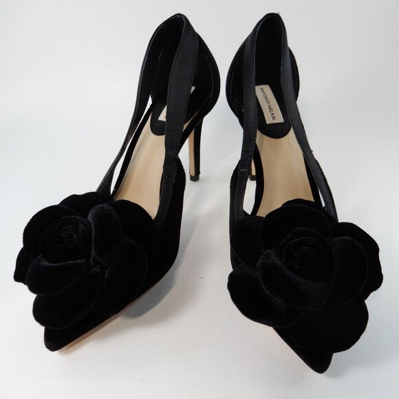ANTONIO MELANI Ester Velvet Black Rose Flower Heels Pumps Size 6 Pointed Toe NEW - Picture 3 of 13